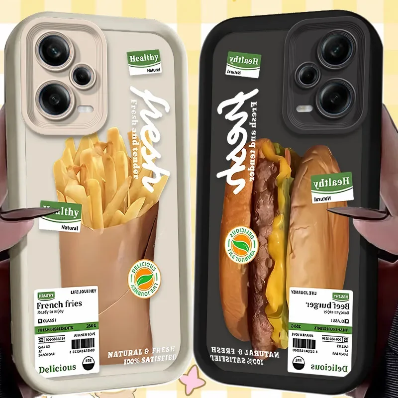 Fries Hamburger Case for Xiaomi Redmi Note 13 12 11 Pro Plus 4G 5G 12S 11S 10S 10 9 9S Redmi 14C 13C 12C A3 12 Silicone Cover