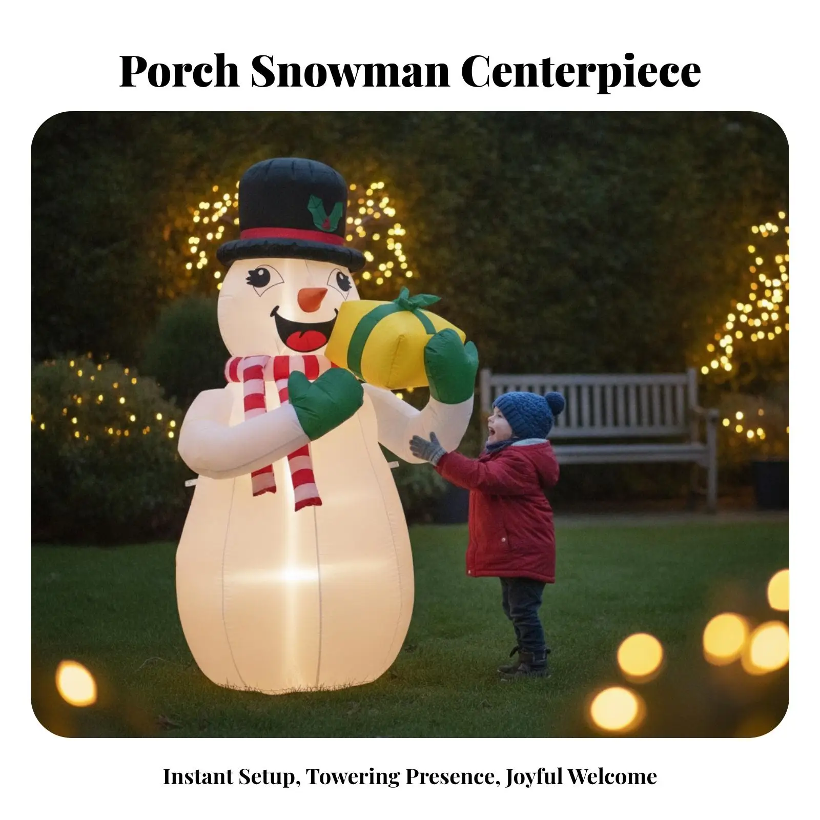 Outdoor Inflatable Christmas Snowman Decorations for Lawn with Festive Hat Scarf Gift Box and Ground Anchors Holiday