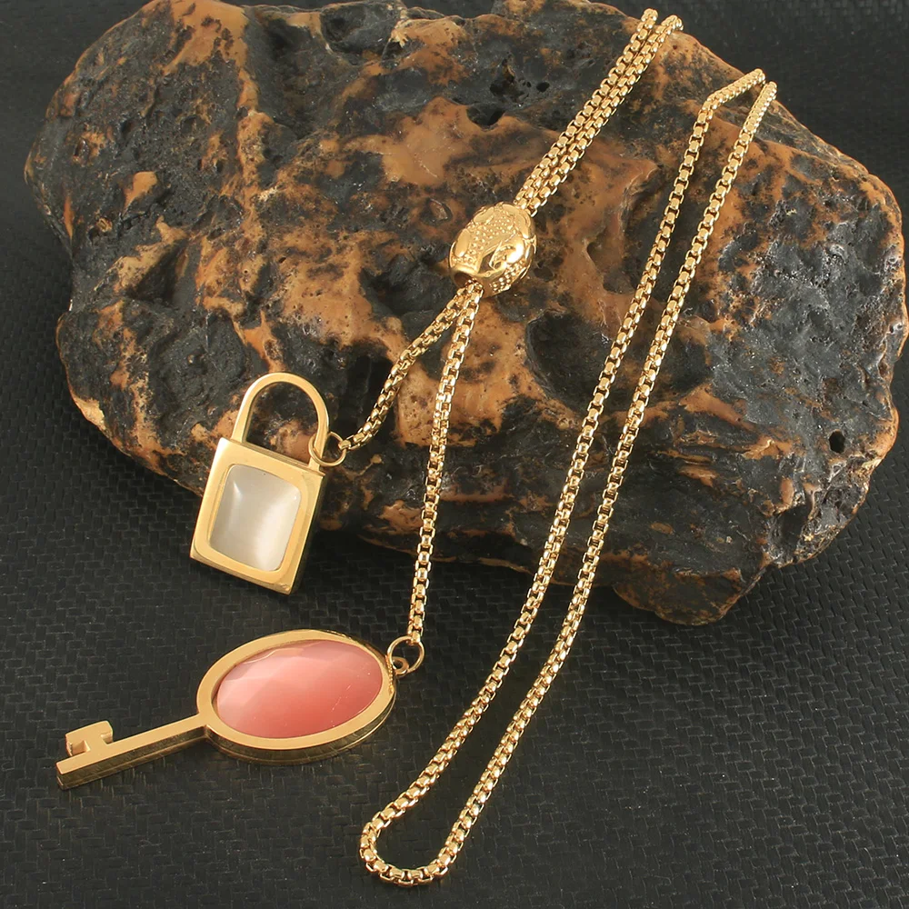 Moda ze stali nierdzewnej biżuteria dla kobiety 900mm długi zamek na klucz urok sweter naszyjnik wisiorek wysokiej jakości NEIZEVBH