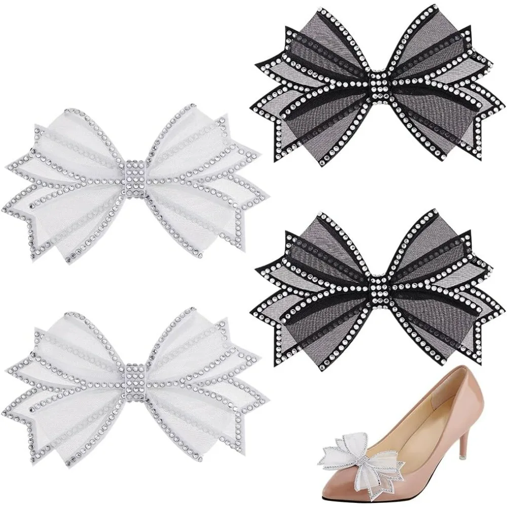 

2 пары, 2 цвета, декоративные клипсы для обуви с бантом из страз, съемные украшения для обуви, аксессуары для обуви из полиэстера