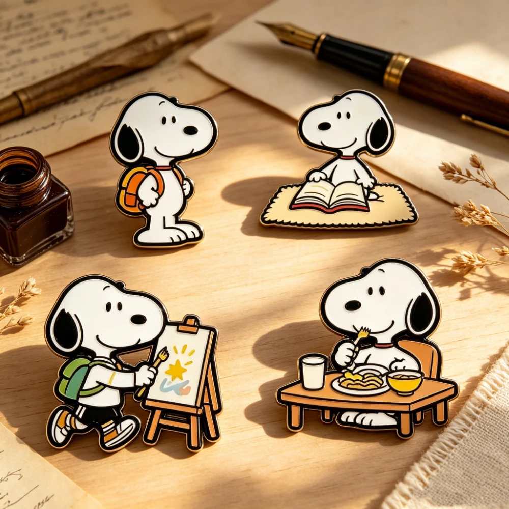 4pcs Cute Cartoon White Dog Enamel Pins Set Cartoon  Kawaii Anime Metal Brooches Cute Lapel Pins for Backpack