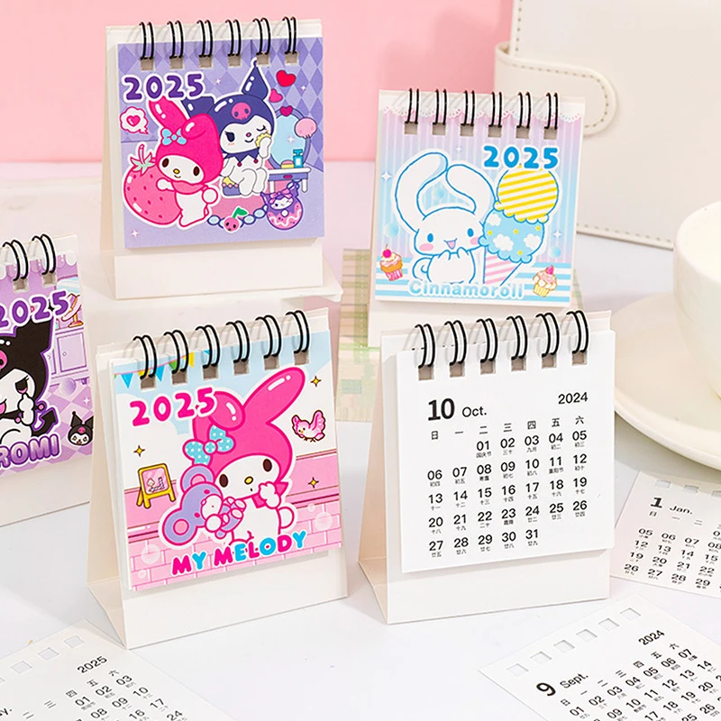 2025 New Sanrio Mini Desk Calendar Kawaii Cartoon Desktop Calendar Plan Small Ornaments Decoration Ins Cute Girl Gift