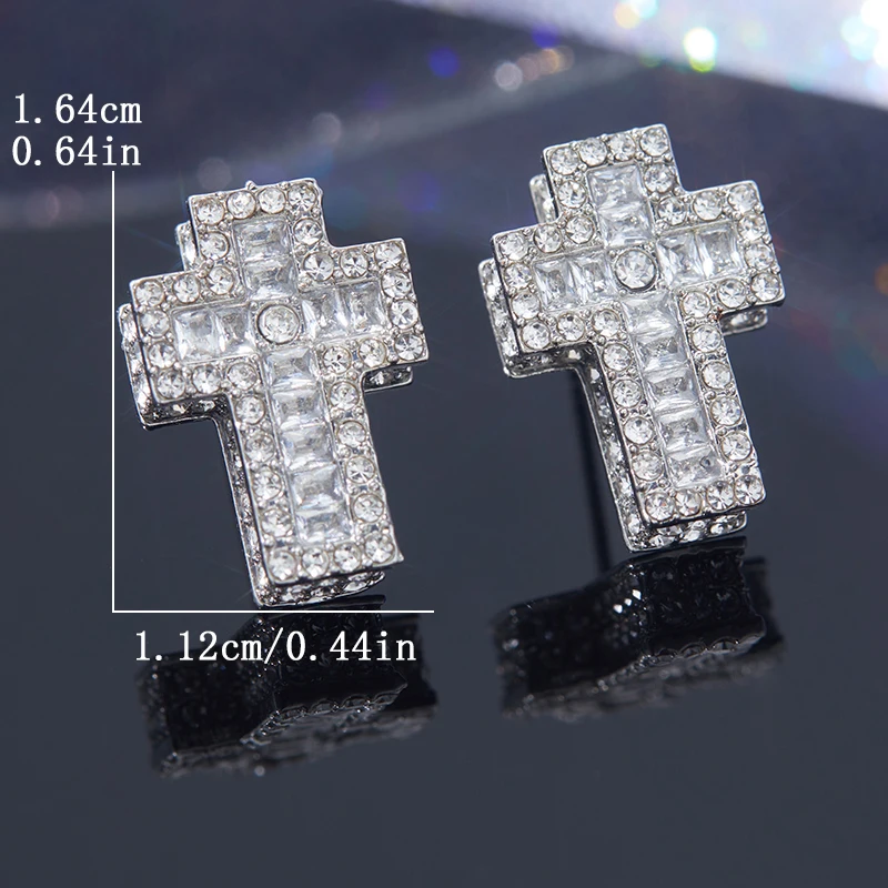 Luxury Punk Cross Earrings for Men Iced Out Zirconia Hiphop Stud Earring Gold Color Women\'s Accessories Fashion Jewellery
