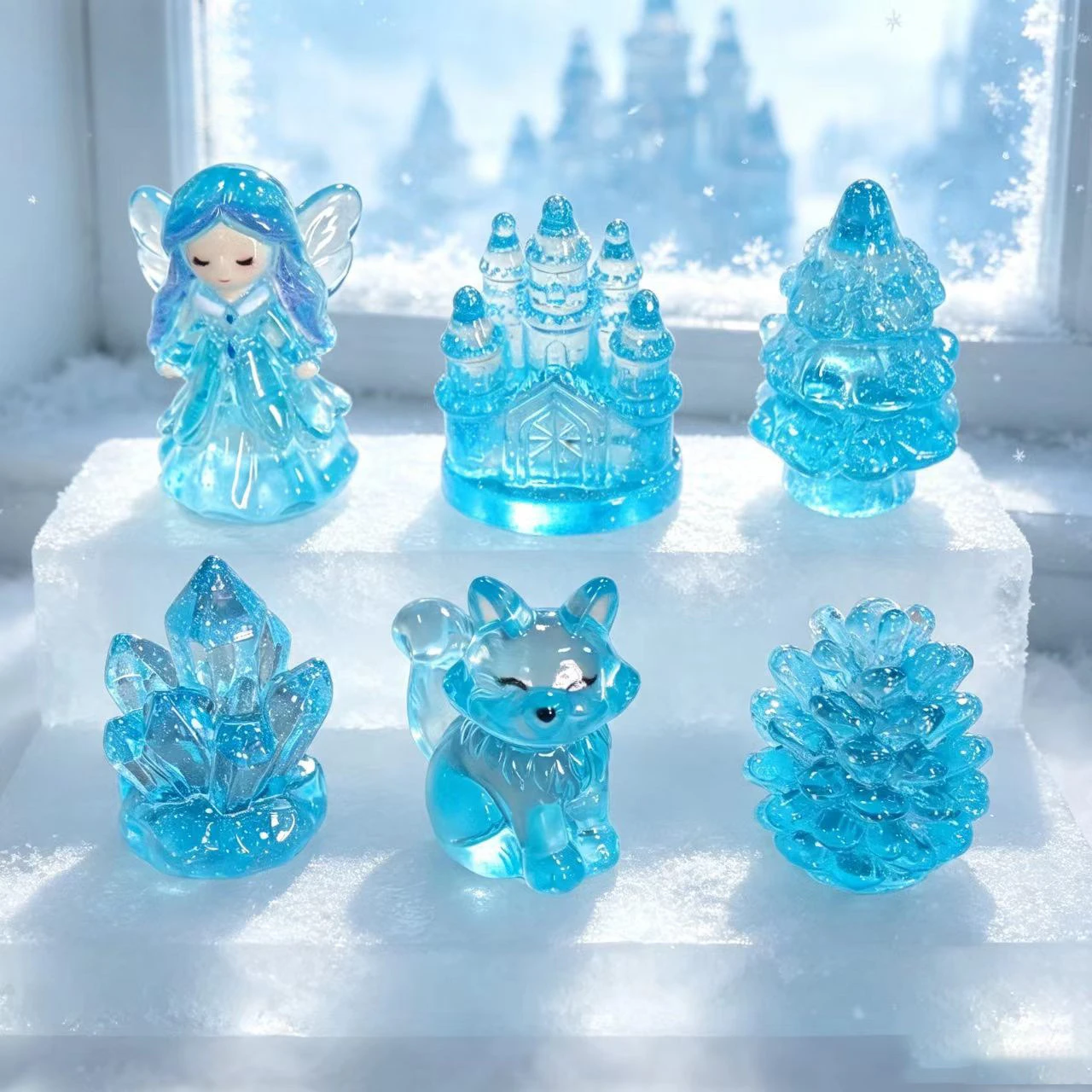100pcs Transparent Ice Snow Series 3D Resin Cabochon DIY for Phone Case Hairpin Keychain Earring Scrapbook Dollhouse Accessories