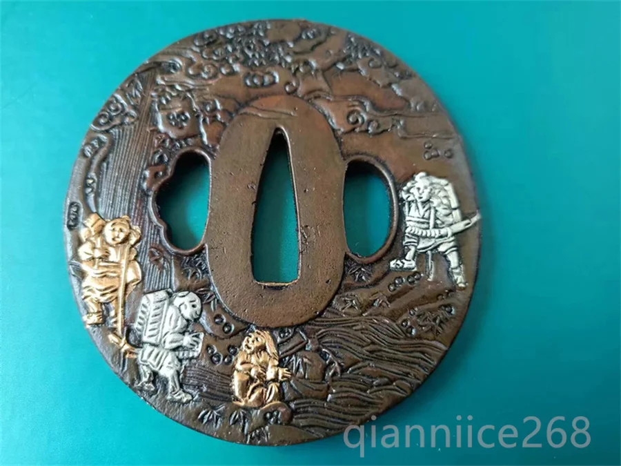 Copper gold warrior tsuba  fitting  for  japanese sword's katana  wakizashi tanto