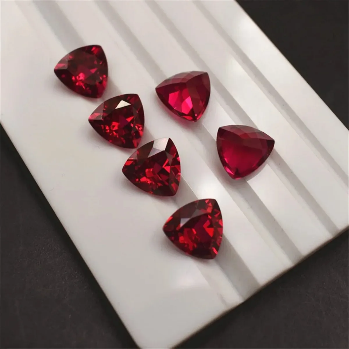 Synthetic Trilliant Cut Blood Red Ruby Loose Gem Mohs Hardness 9 Multiple Sizes Available