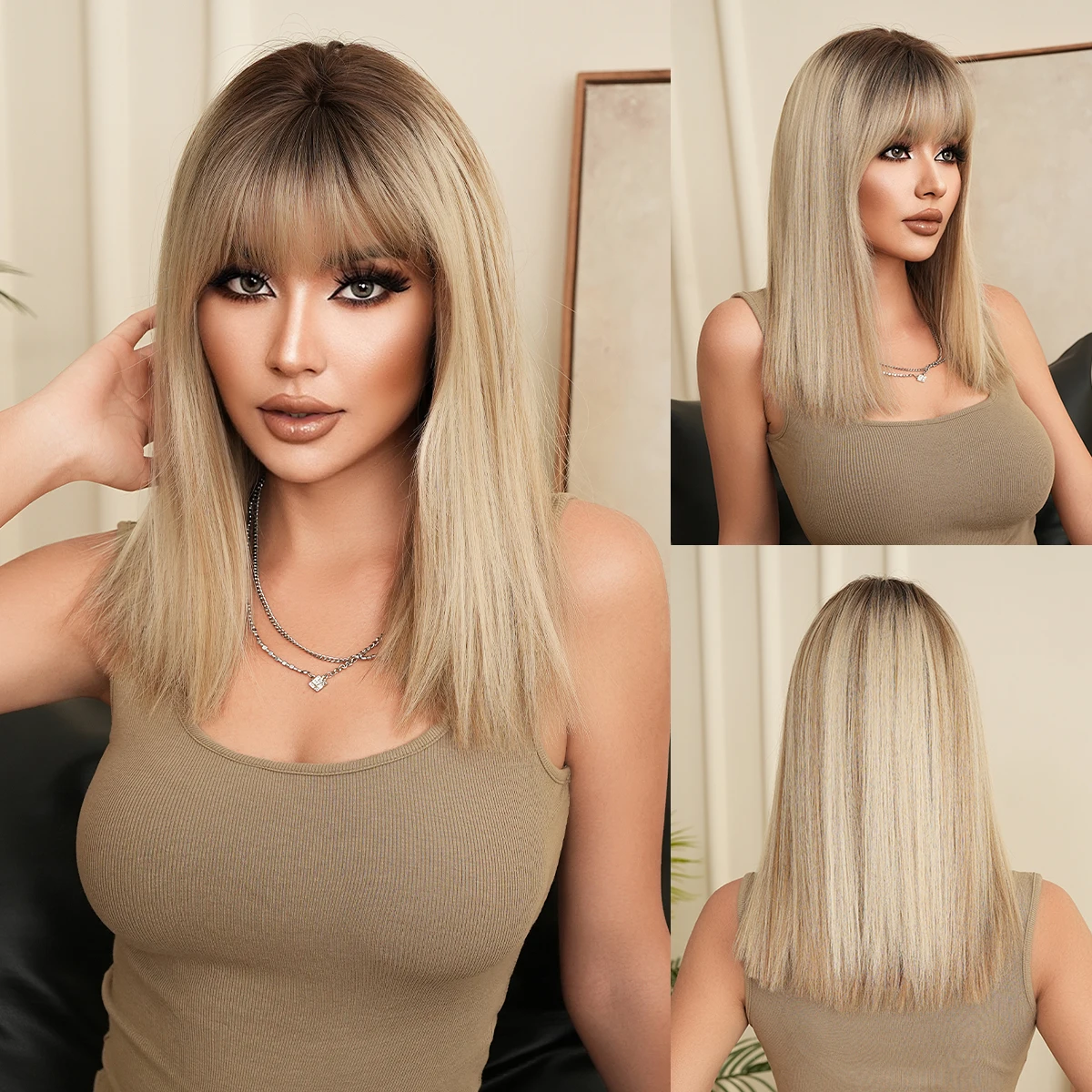 

NAMM Синтетический светло-русый парик длиной до плеч, подходит для женской повседневной вечеринки, ролевых игр, термостойкий парик высокой плотности