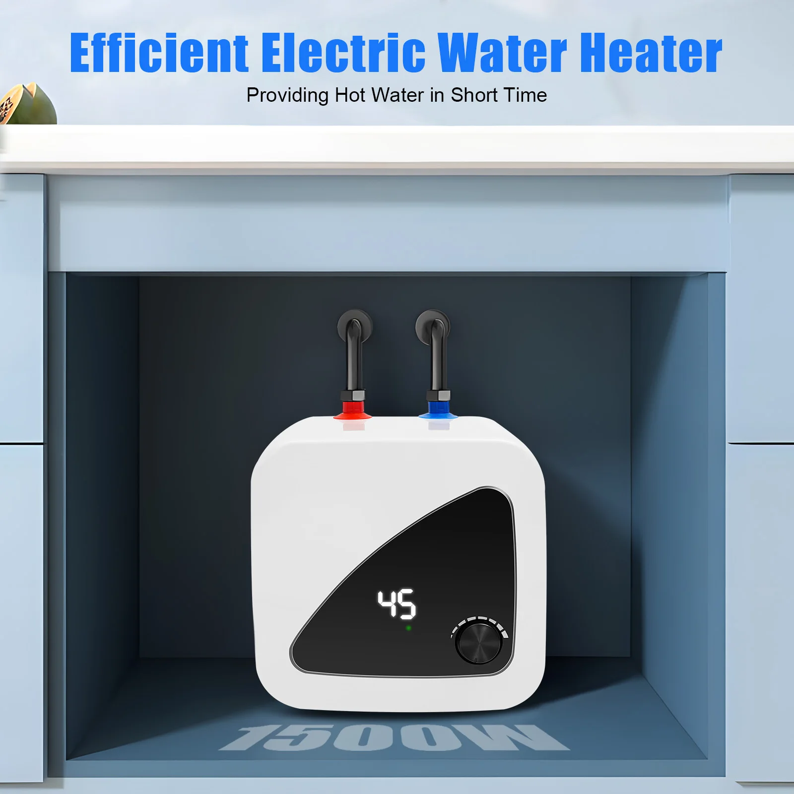 

1500W 8L Electric Water Heater Kitchen Hot Water Heater with LED Display Instant Heating for Home, Office, Dorm