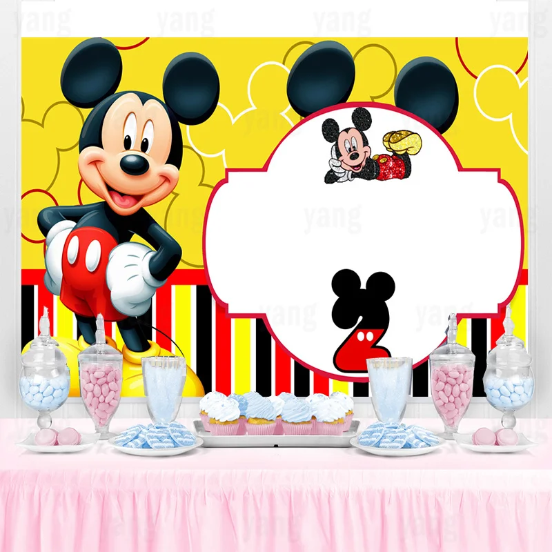 Disney  Mickey Mouse Red Stripe Backdrop Party Supplies Princess Photography Backdrop Birthday Background Girls Boys Decoration