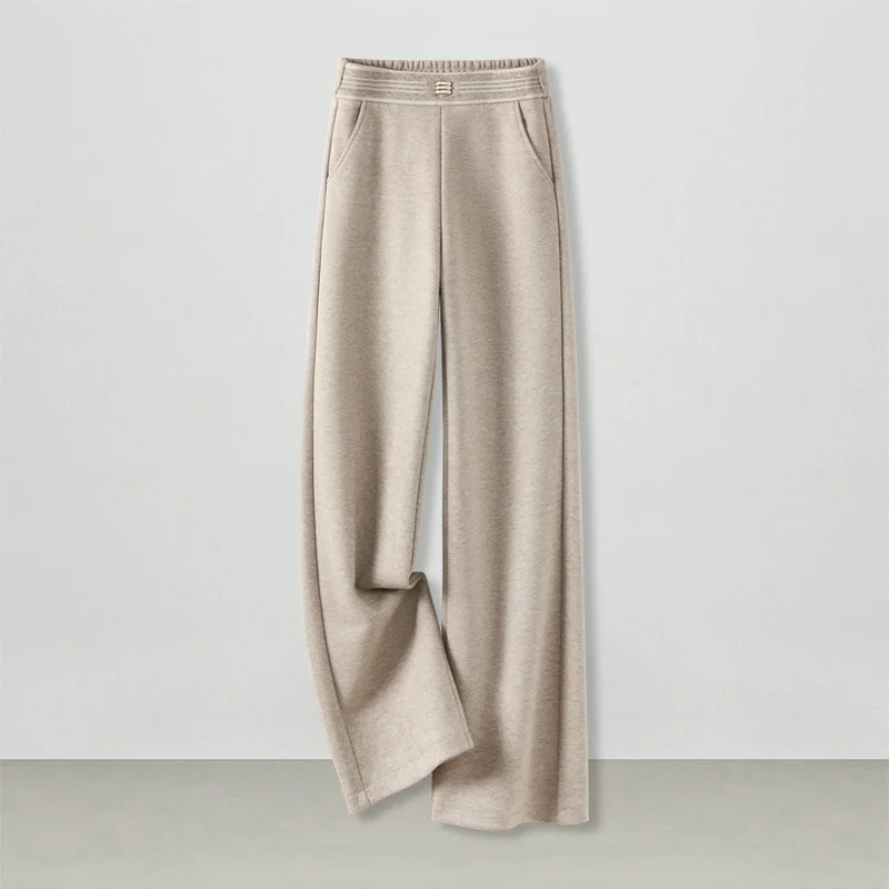 سراويل صوفية ضيقة مستقيمة للنساء والشتاء، أنيقة، تغطي الورك، فضفاضة، تنحيف، صغير الحجم، كاجوال