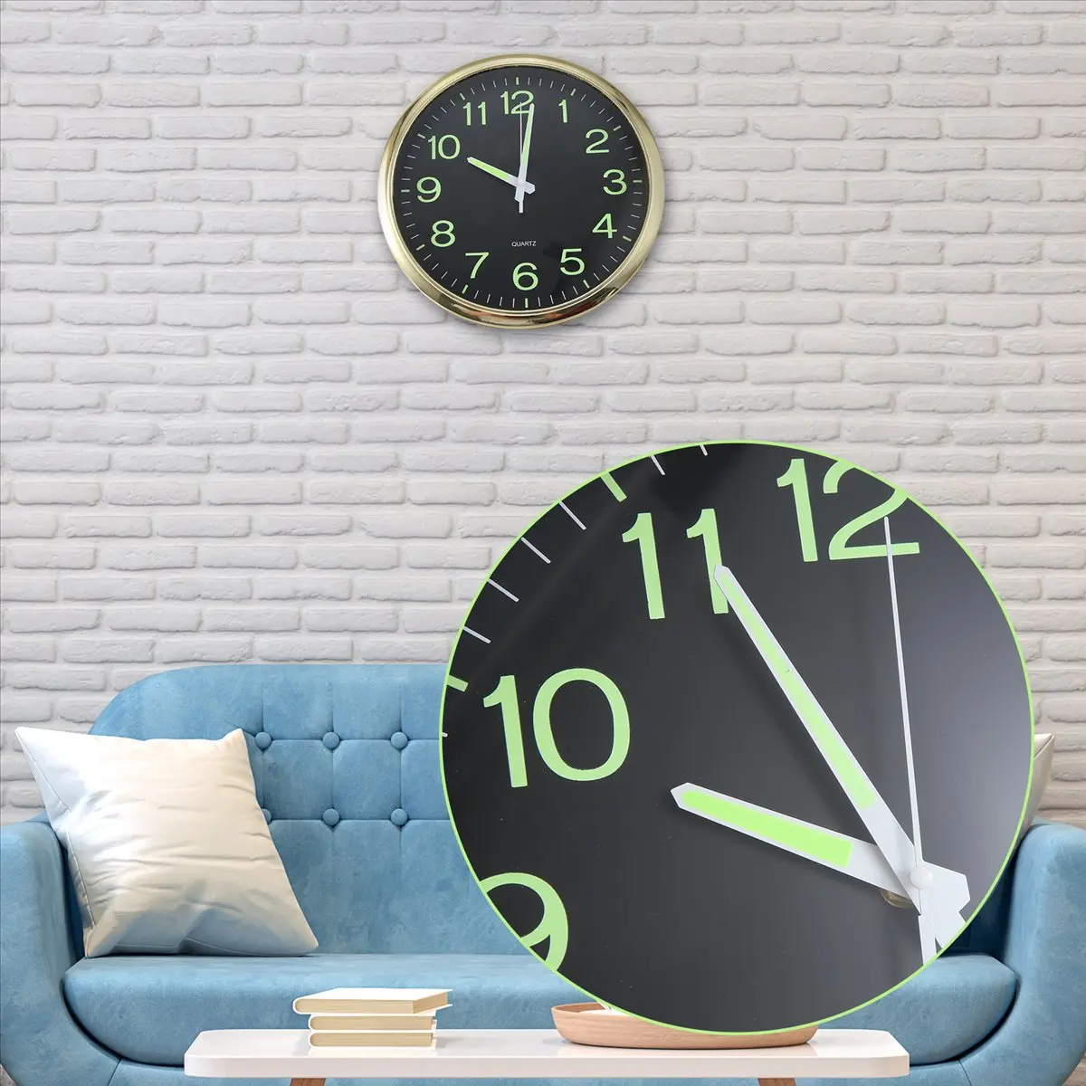 L! DT926^12 Inch Round Large Wall Clock Glow in the Dark Non-Ticking Indoor Decor -Golden
