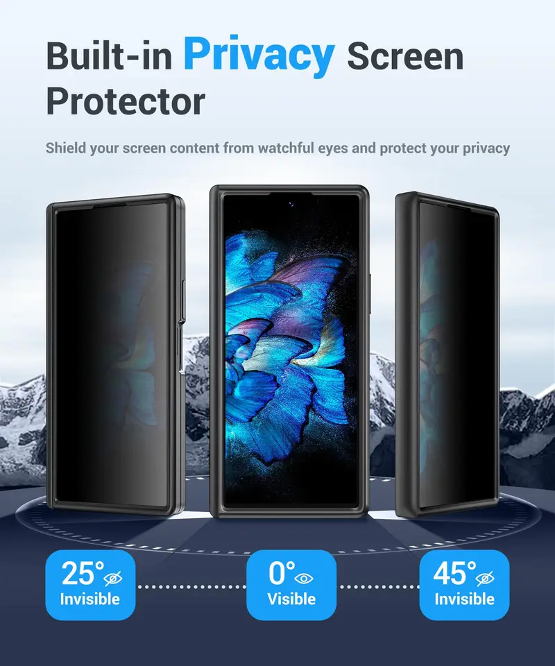 Funda para Z Fold 8 Ultra con pantalla de privacidad integrada, soporte y cubierta deslizante para cámara, protección de bisagra de grado militar a prueba de golpes 2