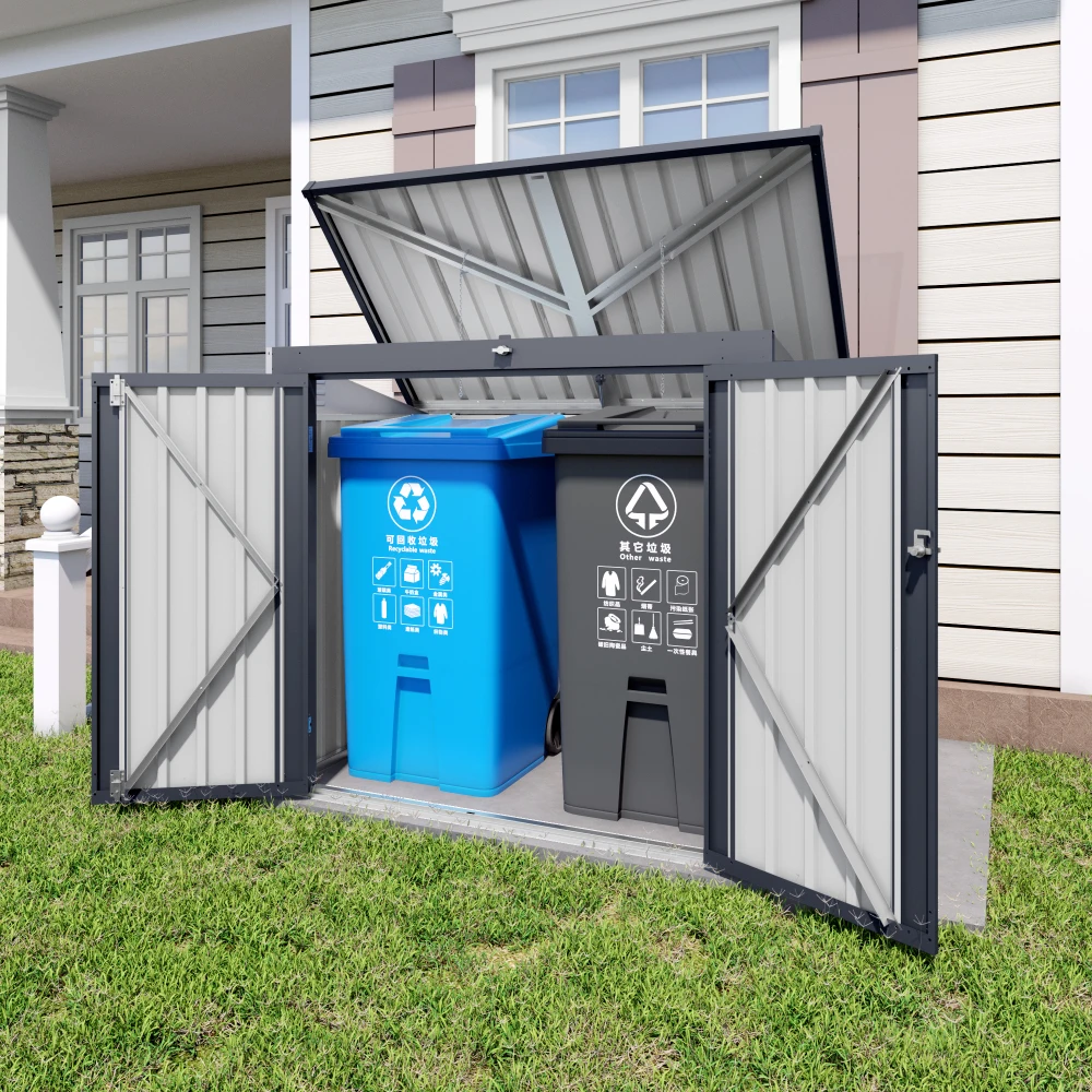 

Outdoor Metal Waterproof Shed for 2 Trash/Garbage Bins & Small Generator - Yard Enclosure