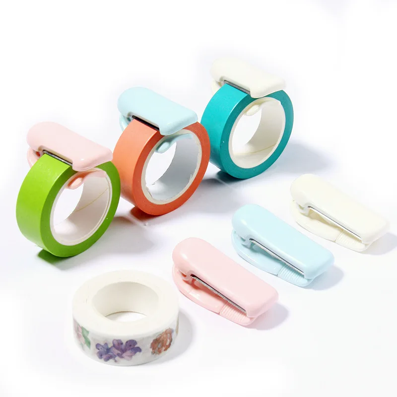 Mini Washi Tape Cutter Small Solid Color Tear Masking Tape Machine Portable Stainless Steel Serrated Blade Cutter Scrapbook Tool