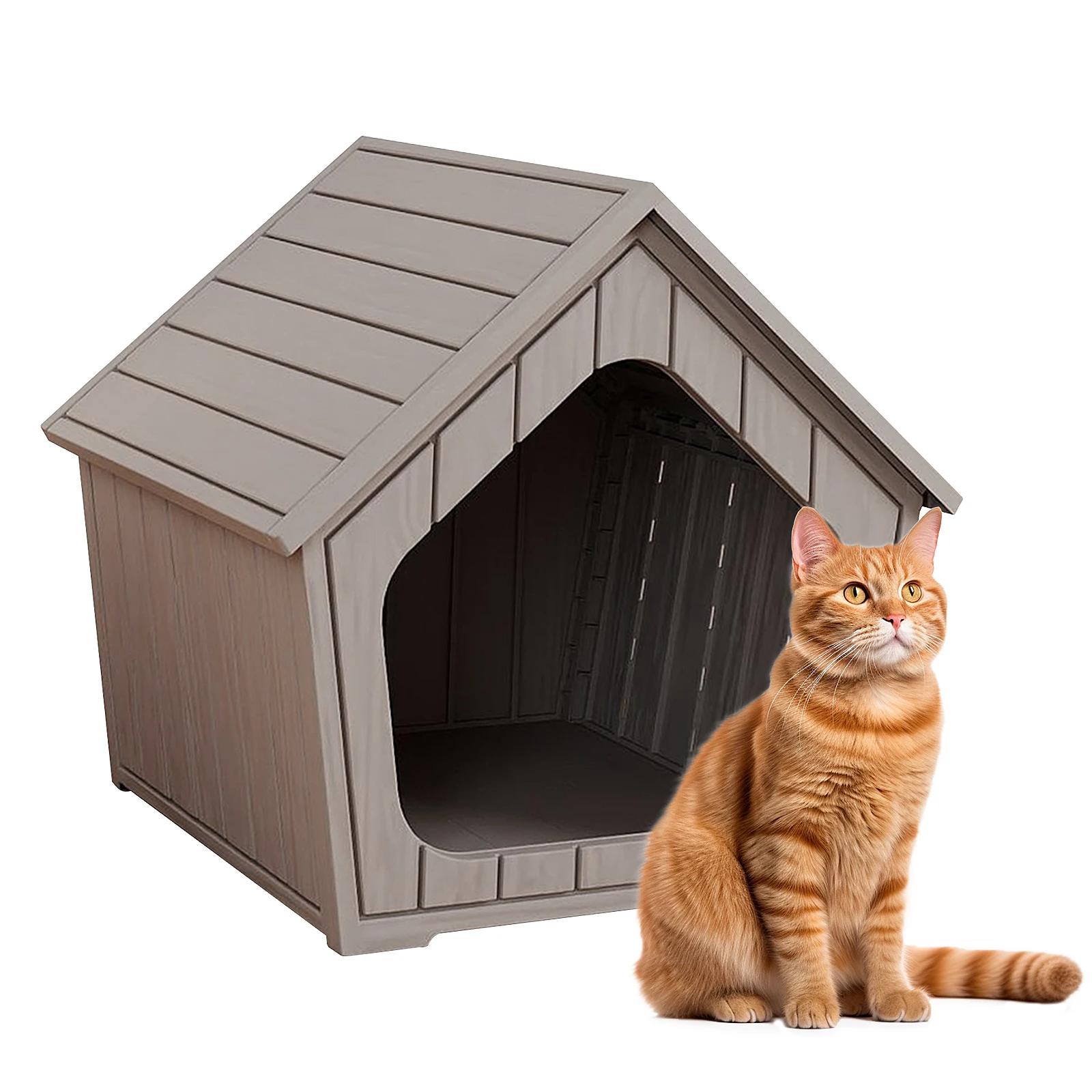 

Durable Plastic Slanted Top Cat Bed & House Outside Cat Cave - Sturdy Shelter for Patio, Garden Indoor Outdoor Kittens Outdoor Cat House Weatherproof PP Material Easy to Clean and Install - 23.43x22.80x22.64in
