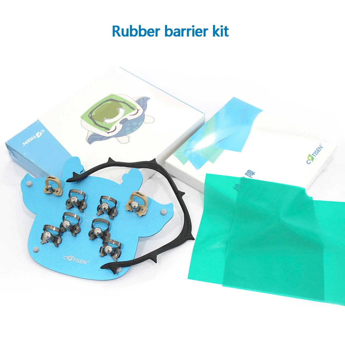 Cotisen RD12B Pediatric Rubber Dam Kit with 5x5 Dam 8 Clamps And Small Frame Dental Treatment Isolation Tool Set
