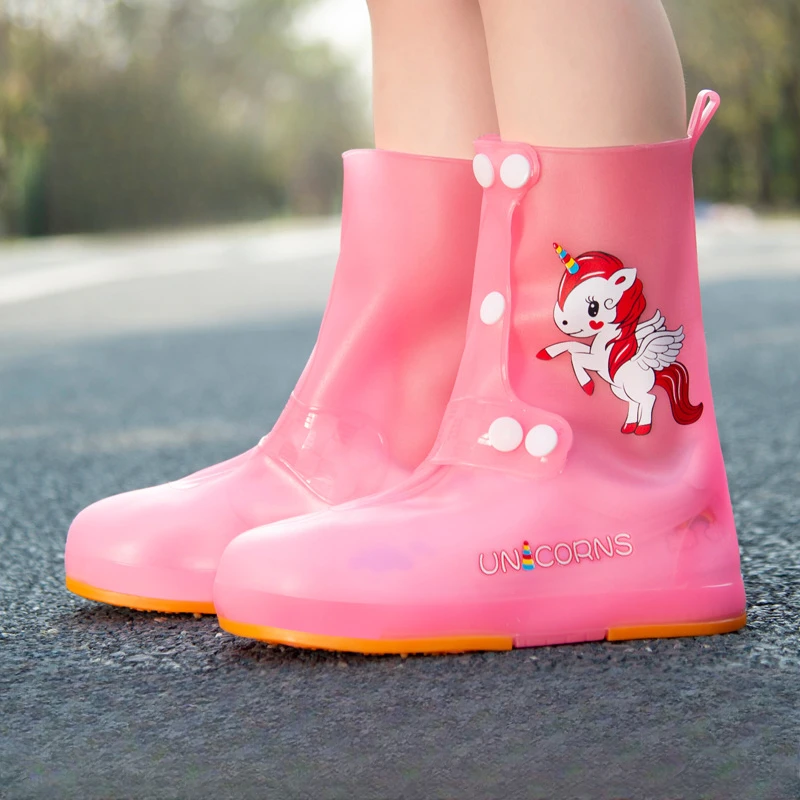 Rain Boots Waterproof Kid Cartoon Cute Pattern Flat Bottom Wear Buckle Rainproof Rubber Shoes Children Students Waterproof Shoes