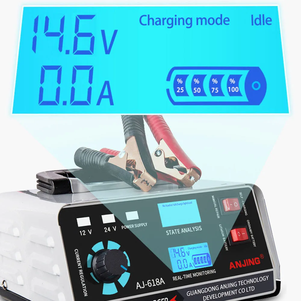 High Power Fully Automatic Car Battery Charger Trickle Smart Pulse Repair Charging for Car SUV Truck Boat AGM GEL Battery 12V24V