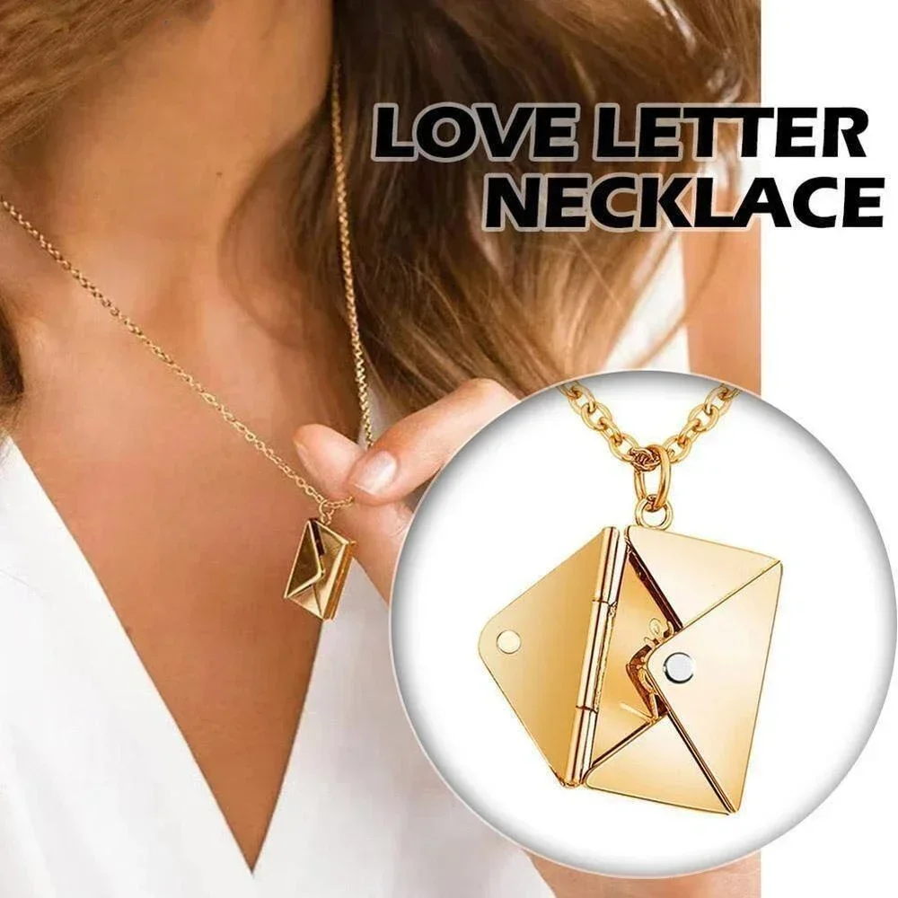 Love Letter Envelope Pendant Necklace Customized Stainless Steel Jewelry Confession Love You for Valentine Day Mother Day Gift