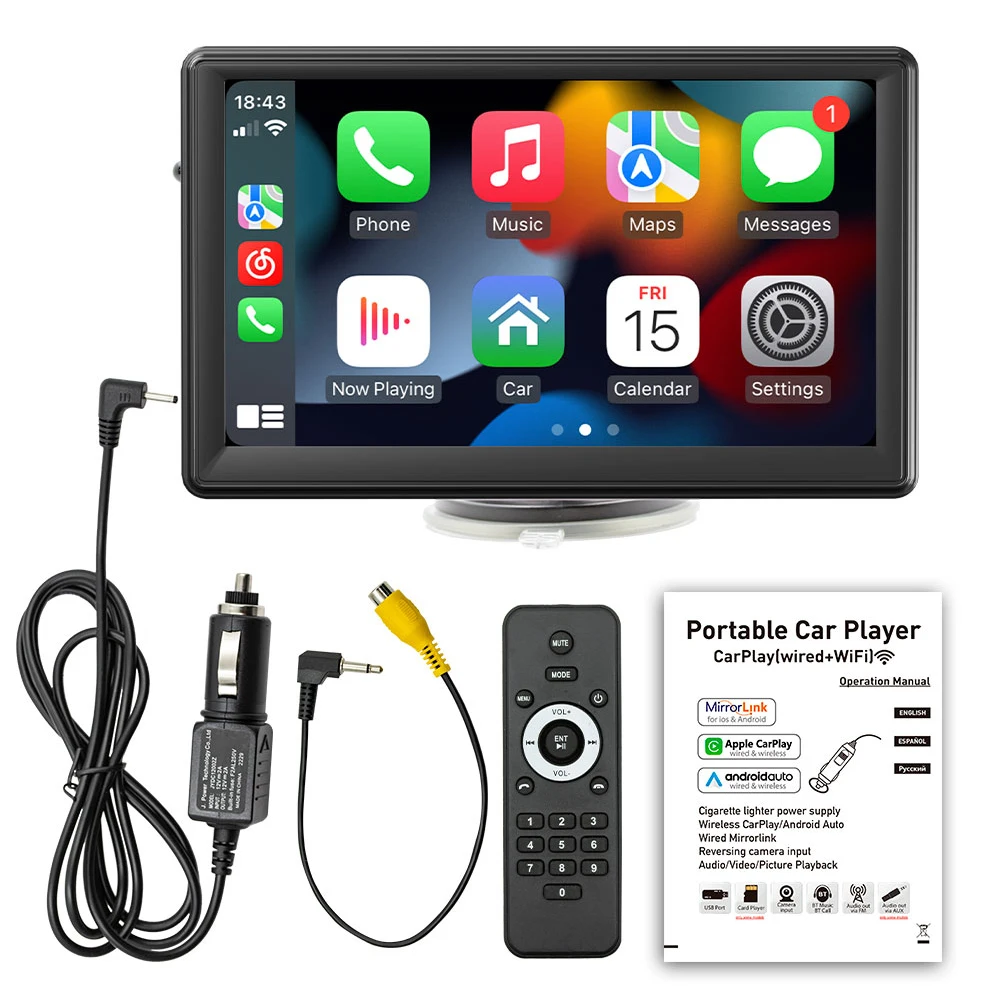 Lecteur MP5 portable sans fil, écran tactile stéréo de voiture, placement de carte Prada, compatible pour Carplay, Android Auto, 7 pouces