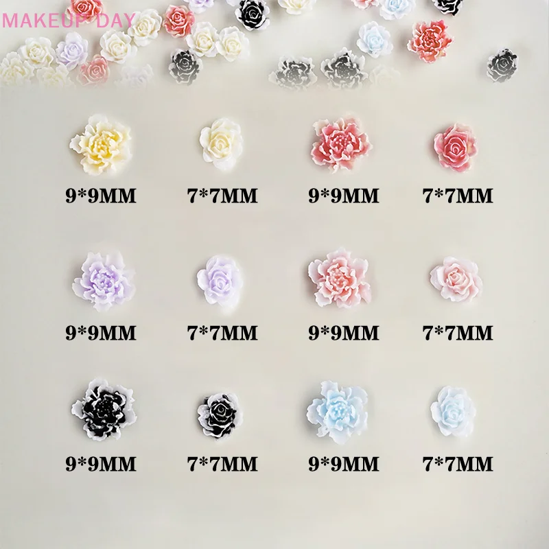 10pcs Gradient Nail Accessories Resin Dual Color Luminous Peony Flower Carving Rose Wearing Nail Decoration