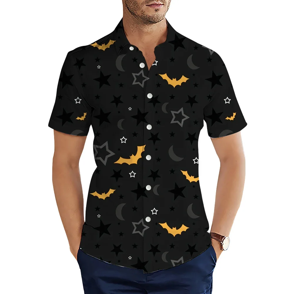 

Men's Professional Lapel 3D Halloween Party Fashionable Comfortable Hawaiian Shirt Men Women Summer Beach Short Sleeve Shirt