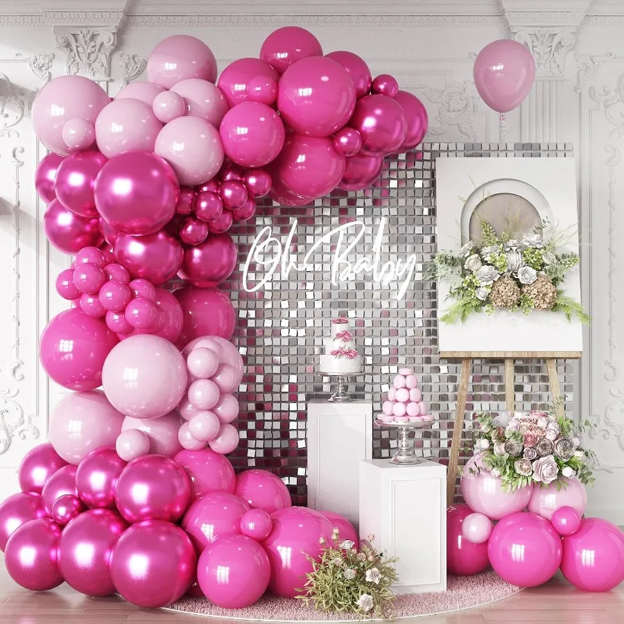 

Hot Pink Baby Pink Metallic Balloon Arch Kit with Pastel Light and Dark Magenta Latex Balloons for Girls Wedding Baby Shower Pr