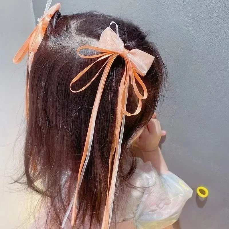 2 개/대 요정 활 긴 리본 헤어 클립 아기 소녀 헤어핀 바레트 머리 장식 어린이 헤어 액세서리