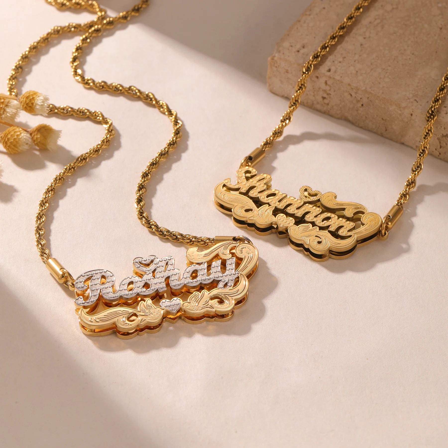 

Double Layer 18K Gold Name Necklace Custom Stainless Steel Jewelry Gift for Mother’s Day Anniversary Engravable Pendant for Her