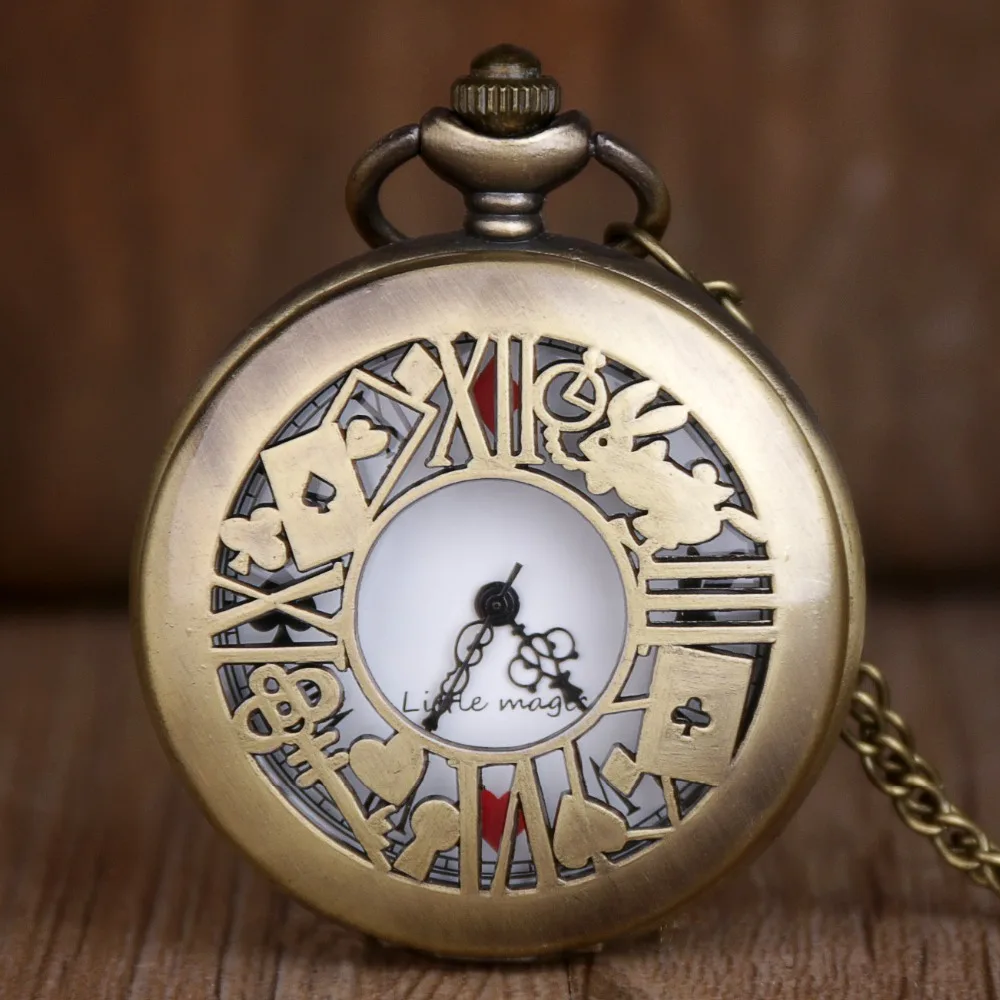 Vintage Bronze Quartz Pocket Watch, Exquisite Cartoon Theme Pocket Necklace Pendant Fob Pocket Watch Female Women Clock Gift