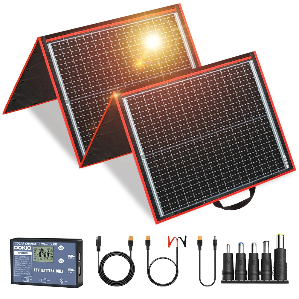 Dokio 100/160/200/300W draagbaar flexibel opvouwbaar 18V zonnepaneel met 12V controllerkit voor kamperen opladen van batterijen
