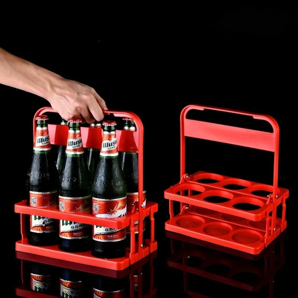 Portable Foldable Handheld Plastic Beer Rack 2/6Hole Beer Bottle Basket Beverage Display Storage Holder Reusable Drink Holder