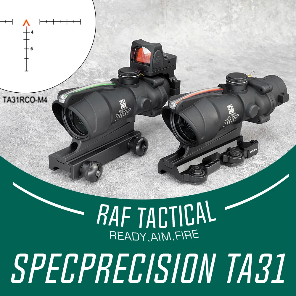 

Tactical Riflescope Black/FDE TA31 4x32 USMC RCO M4 M4A1 Red Chevron Reticle Fiber Optics Illuminated With RM06 Dot Sight Combo