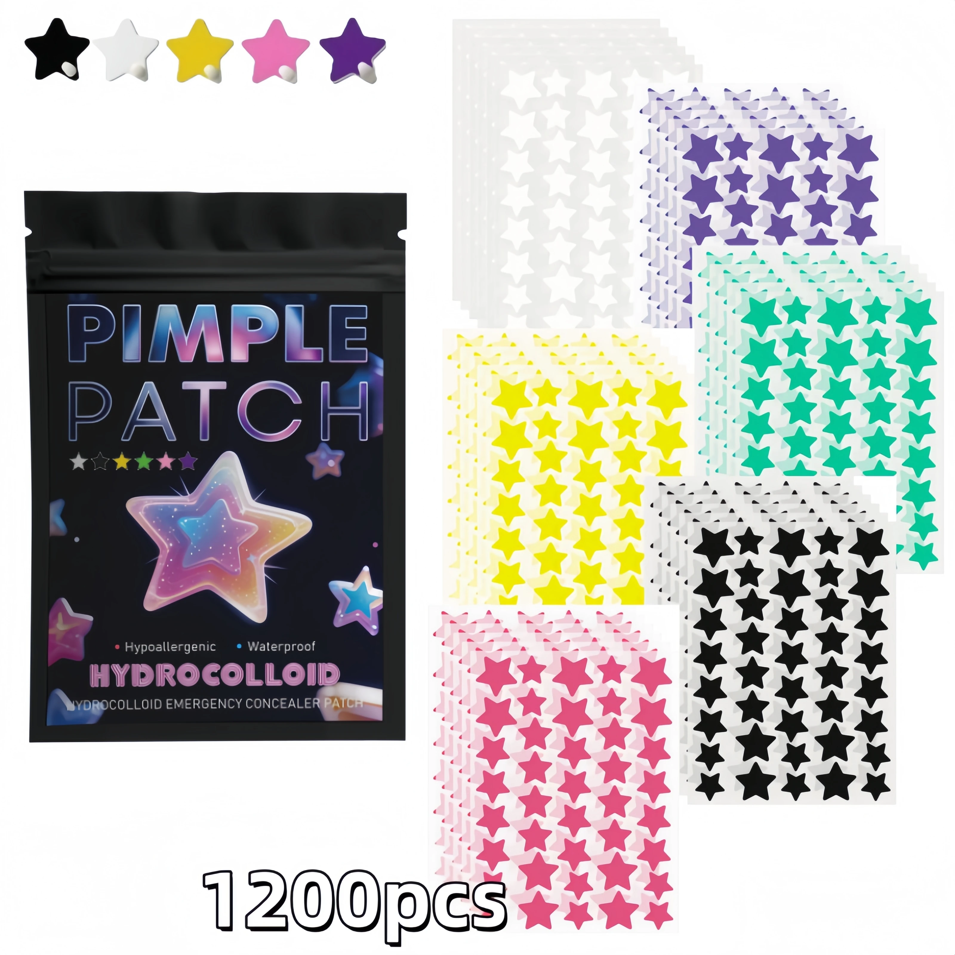Star Pimple Patches for Face 240/720/1200Pcs Hydrocolloid Acne Patch Cute Colorful Waterproof Spot Stickers