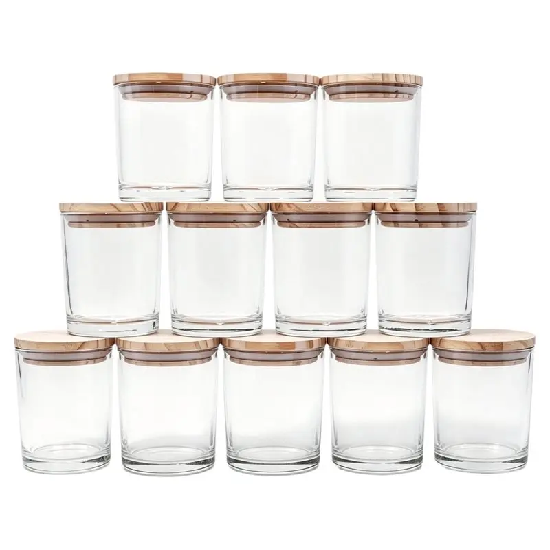 ABDJ-For Candle For Making Containers- Thick Empty For Candle Jars 12 Pcs, 7 OZ With Wooden Lids, Clear Sample Storage Wood