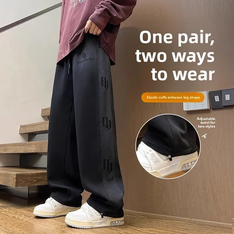 

Мужские вельветовые брюки, зимние теплые свободные брюки на шнурке, повседневные прямые брюки Thiened Fce, полиэфирное волокно