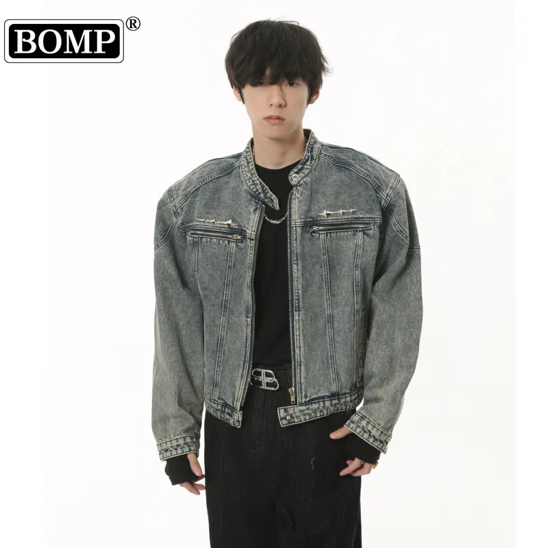 

[BOMP] Men's Wear Fall New Niche Metal Design Made Old Washed Denim Jacket