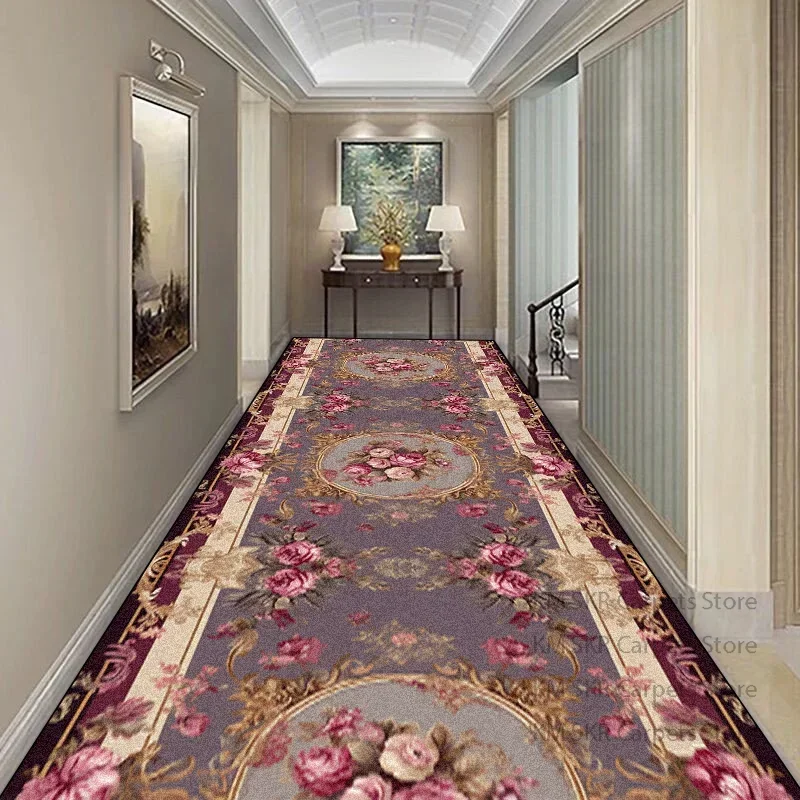 European Floral Hall Corridor Carpet Non-slip Washable Runner Stairway Rug Outdoors Aisle The Long Corridor Mat Customizable 카펫