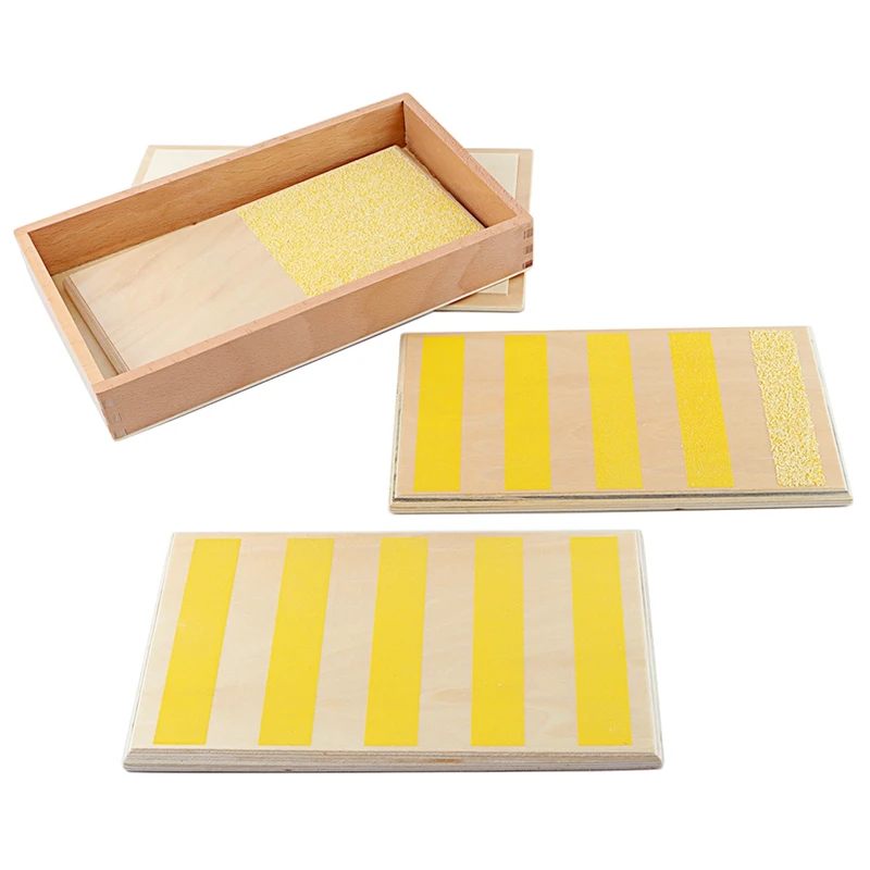 Montessori Sensory Toys 3Pcs Yellow Touch Boards Rough & Smooth Boards with Wooden Box Early Childhood Education Preschool Kids