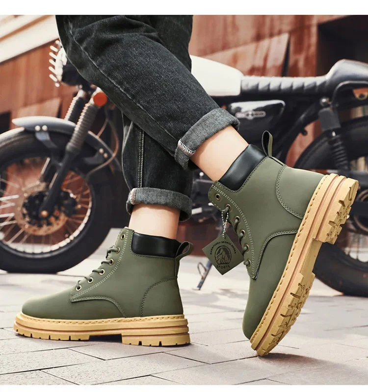 High-top boots men's leather shoes fashion lace-up anti-slip wear-resistant outdoor motorcycle ankle boots for men's winter boot