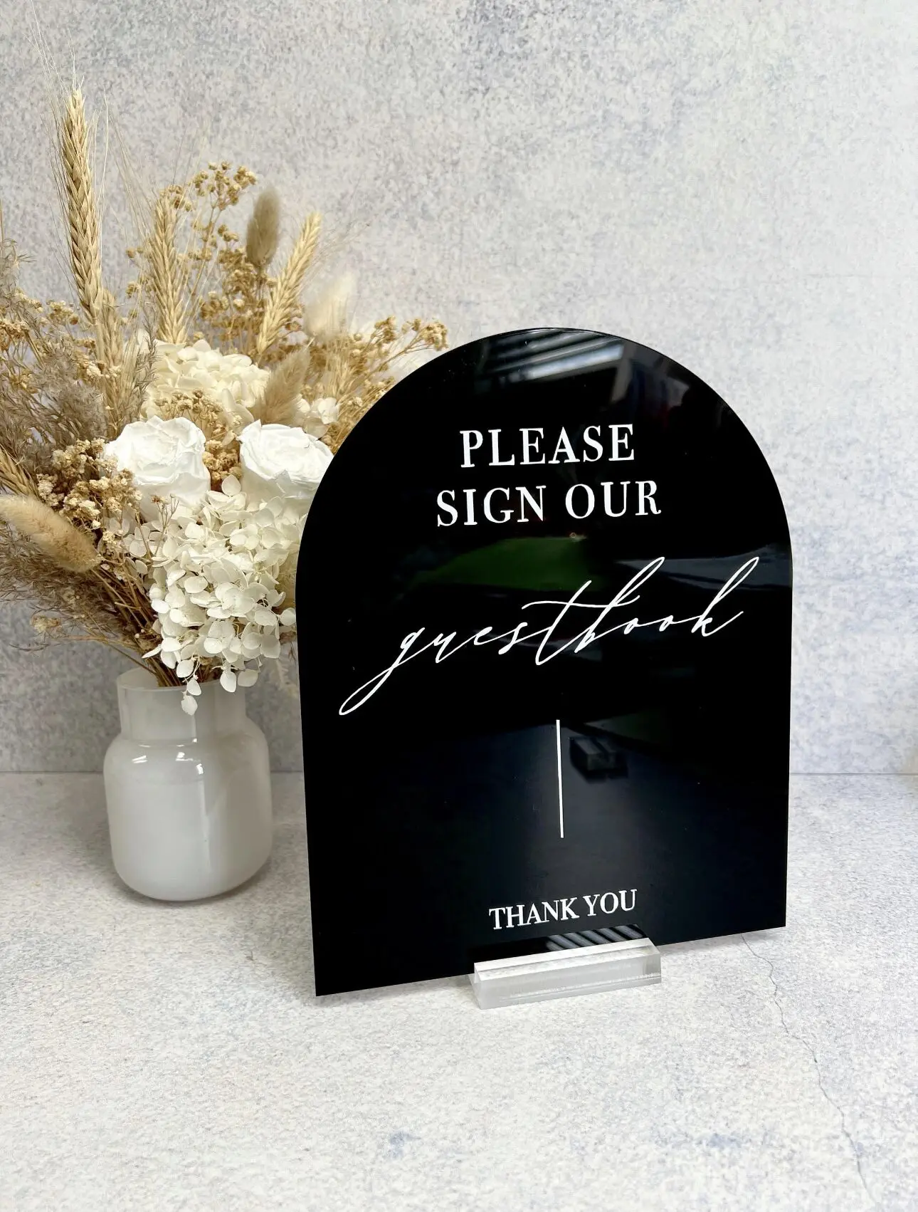 Please Sign Our Guest Book Acrylic Sign with Stand 6x8inches Black / Gold Table Card