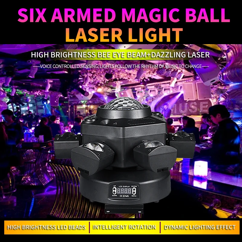 

RGBW Kaleidoscope Six-Arm Mini Magic Ball Laser Light 120W 6 Head DMX Moving Head Effect for KTV Party Bar Lighting