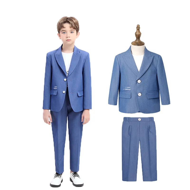

1-11Years Kids 3Pieces/Set Spring Jacket Pants Necklace Wedding Dress Boys Formal Photography Dress Children Performance Suit