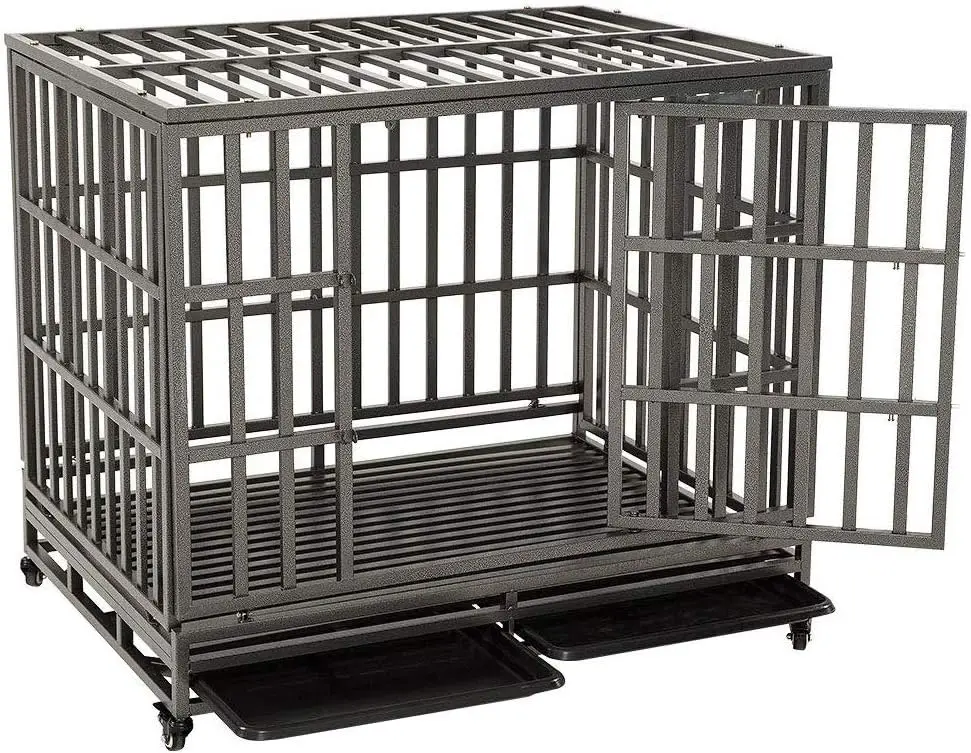 

KELIXU 46" Heavy Duty Dog Crate Ultra-High Hardness Enhanced Steel Pet Kennel Playpen with Two Prevent Escape Lock,