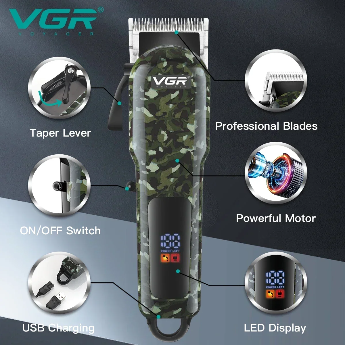 

VGR Hair Trimmer Electric Hair Clipper Professional Cutting Machine Adjustable Haircut Rechargeable Hair Trimmer for Men V-665