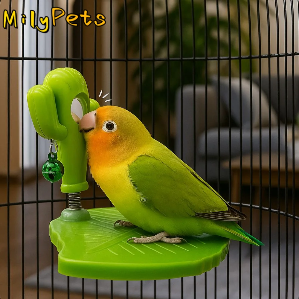 

Leaves Shape Bird Perch Stand Cactus Wear Resistant Bird Playground Stand with Bells Bird Mirror Toy Cage Accessories