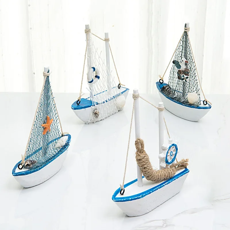 Wooden Sailing Boat Model, Sailing Crafts Ornaments, Mediterranean Style, Home Decoration Accessories, Living Room Decor