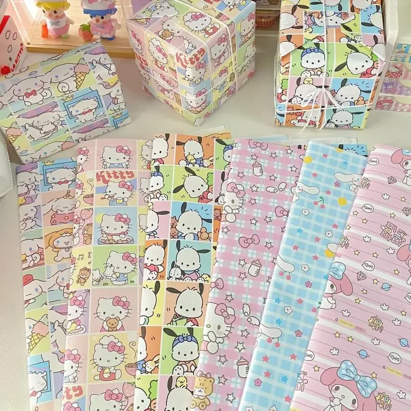 Cartoon Cinnamoroll My Melody Pochacco Hello Kitty 9Pcs Girly Heart Student Holiday Birthday Gift Wrapping Paper