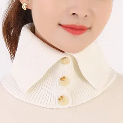 Women Flase Collar Neck Cover With Button Winter Outdoor  Warm Neckerchief Solid Color Wraps Head Neck Guard Collar