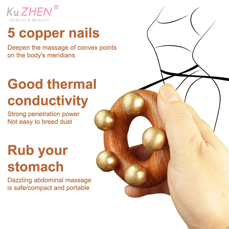 真鍮と木製のフェイシャルリフティングマッサージャー、刮痧、経絡頭皮コーム、トリガーポイントリンパドレナージュ、セルライトマッサージブラシ